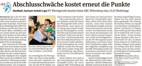 Volksstimme Spielbericht zum Spiel der 1. Mannschaft in Wittenberg
